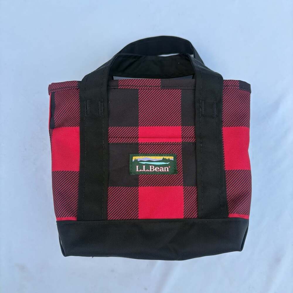 L.L. Bean Everyday Lightweight Tote Mini Red Black Buffalo Plaid Zip Top Bag
